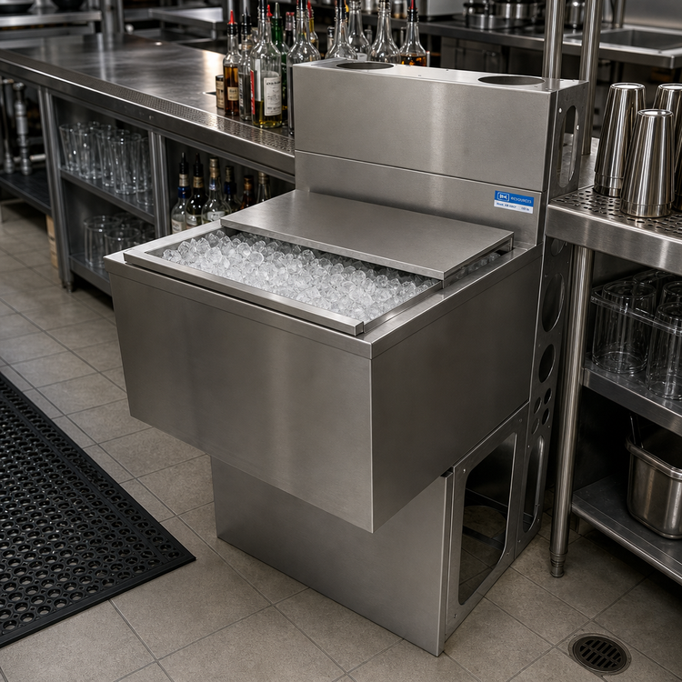 Product image #3 for BK Resources Underbar Ice Bin with 10-Circuit Cold Plate, 120 lb Capacity, Stainless Steel