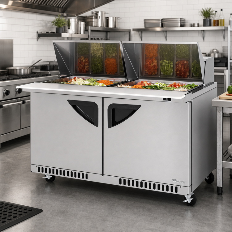 Product image #2 for Turbo Air Super Deluxe 60-1/4-Inch Front Breathing 2-Section Sandwich/Salad Mega Top Prep Table, 24-Pan, Stainless Steel