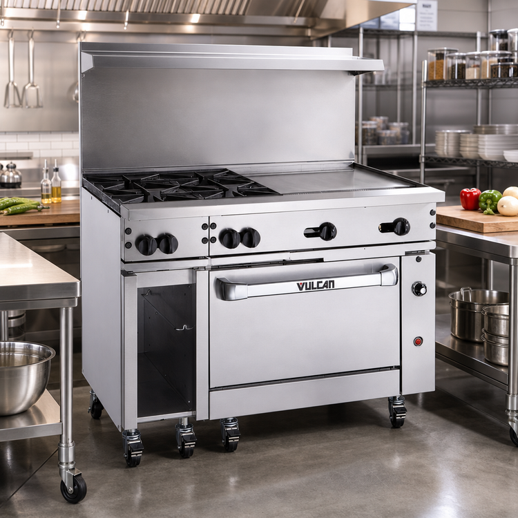 Product image #2 for Vulcan Endurance 48-Inch Gas Restaurant Range with 2 Burners, 36-Inch Griddle and Convection Oven