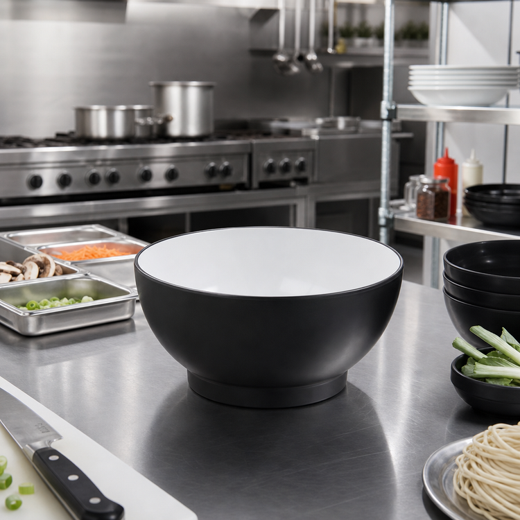Product image #3 for American Metalcraft 50 oz Round Melamine Noodle Bowl, Black/White