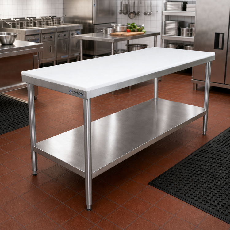 Product image #2 for Advance Tabco Poly-Vance 72-Inch x 24-Inch Poly Top Work Table with Adjustable Stainless Steel Undershelf