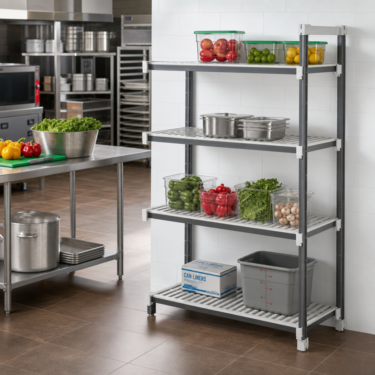 Product image #2 for Cambro Camshelving Elements XTRA 4-Shelf Stationary Add-On Polymer Shelving Unit, 24 x 21 x 84 Inches, Speckled Gray