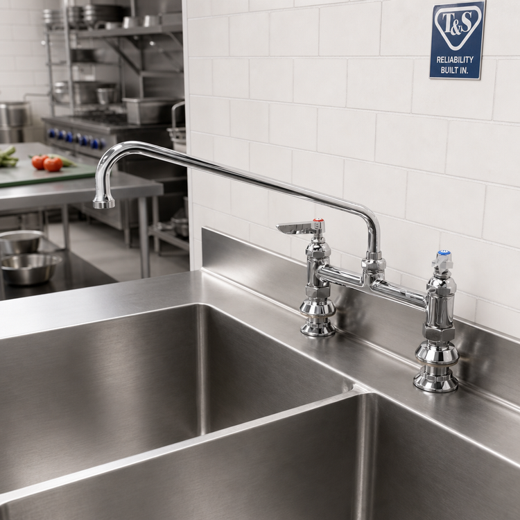Product image #2 for T&S Brass 8-Inch Adjustable Centers Deck Mount Mixing Faucet with 18-Inch Swing Nozzle