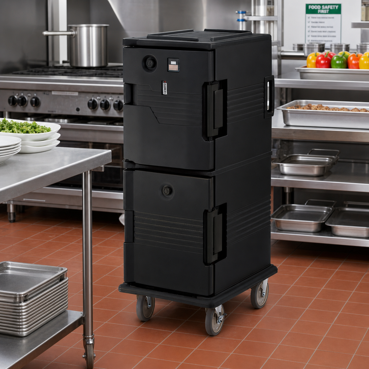 Product image #3 for Cambro Ultra Camcart 2-Compartment Front-Loading Heated Food Pan Carrier, Heated Top Door Only, 110V