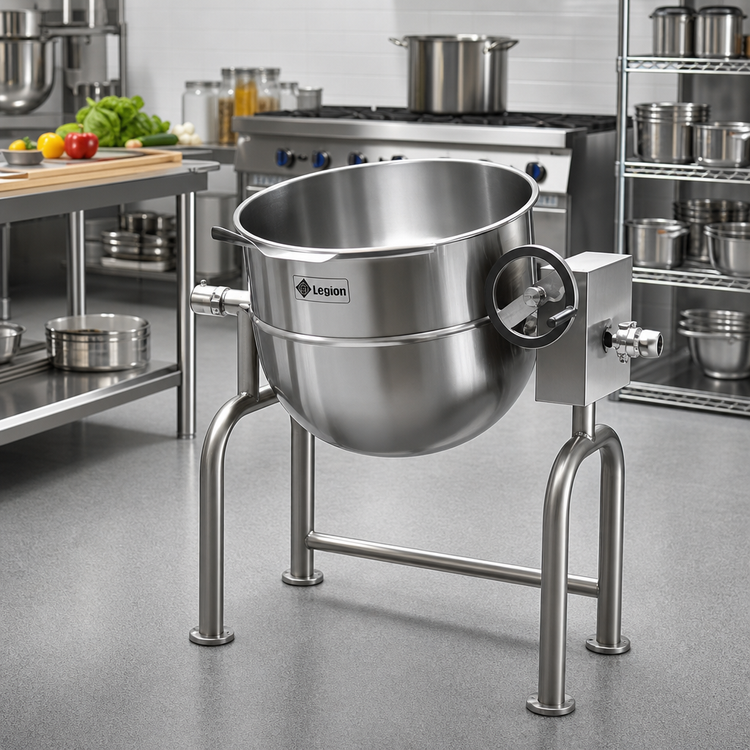 Product image #2 for Legion TWU-20 20-Gallon Direct Steam Tilting Kettle, 2/3 Jacketed, 304 Stainless Steel