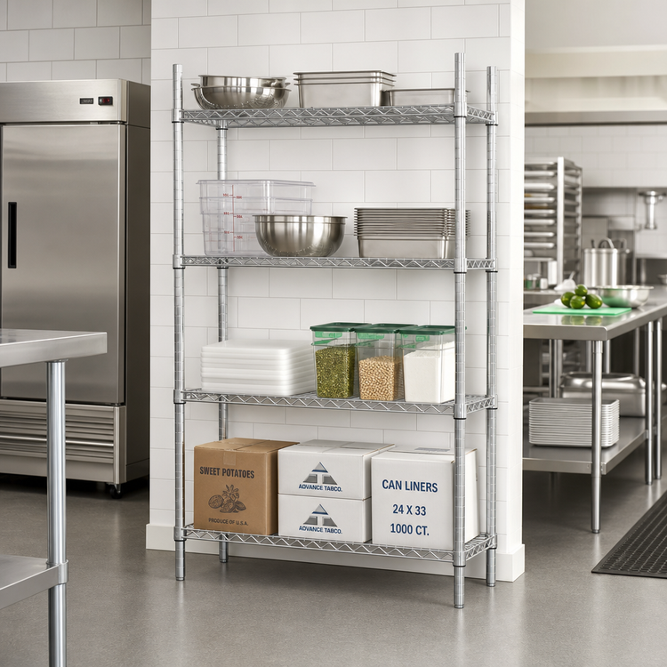 Product image #2 for Advance Tabco Special Value Series 4-Shelf Wire Shelving Unit, 36 x 18 x 74 Inches, Chrome, Stationary