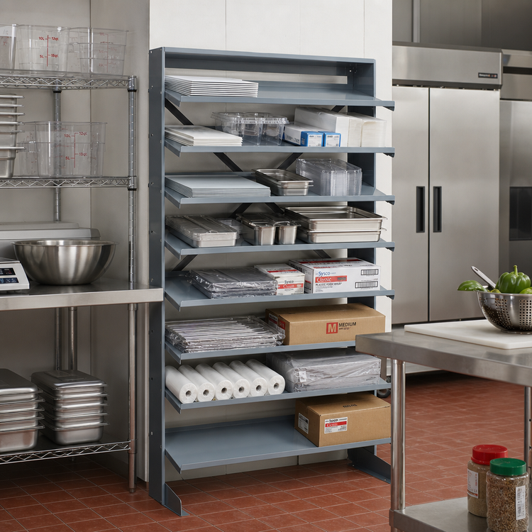 Product image #2 for Quantum Sloped Single-Sided Pick Rack with 8 Shelves, 36 Inch Wide x 12 Inch Deep x 60 Inch High