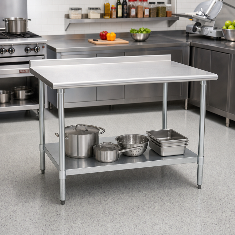 Product image #2 for Eagle Group BlendPort Deluxe Series Stainless Steel Work Table with Rear Upturn and Adjustable Undershelf, 72" W x 24" D