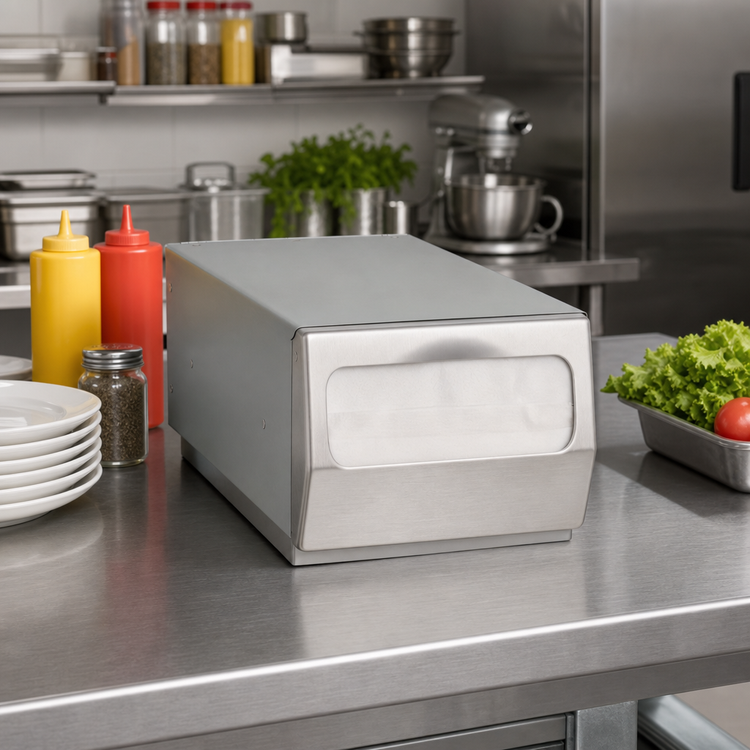 Product image #2 for Dispense-Rite Countertop 1-Sided Full-Fold Napkin Dispenser with Brushed Satin Steel Faceplate