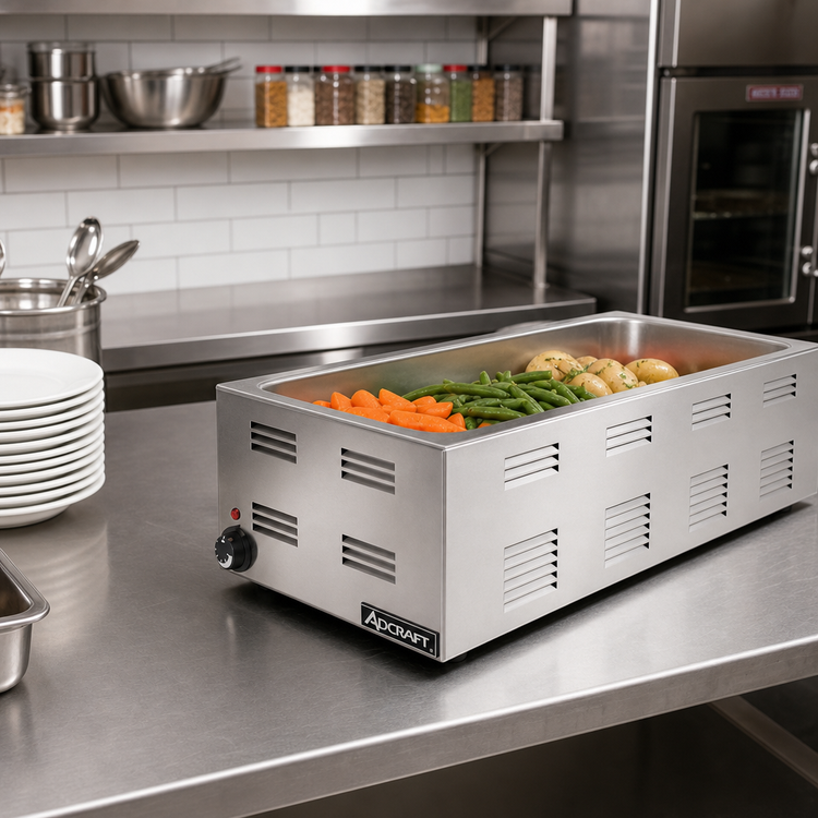 Product image #2 for Admiral Craft 4/3 Size Countertop Wet Food Warmer Base, 1500W, Stainless Steel