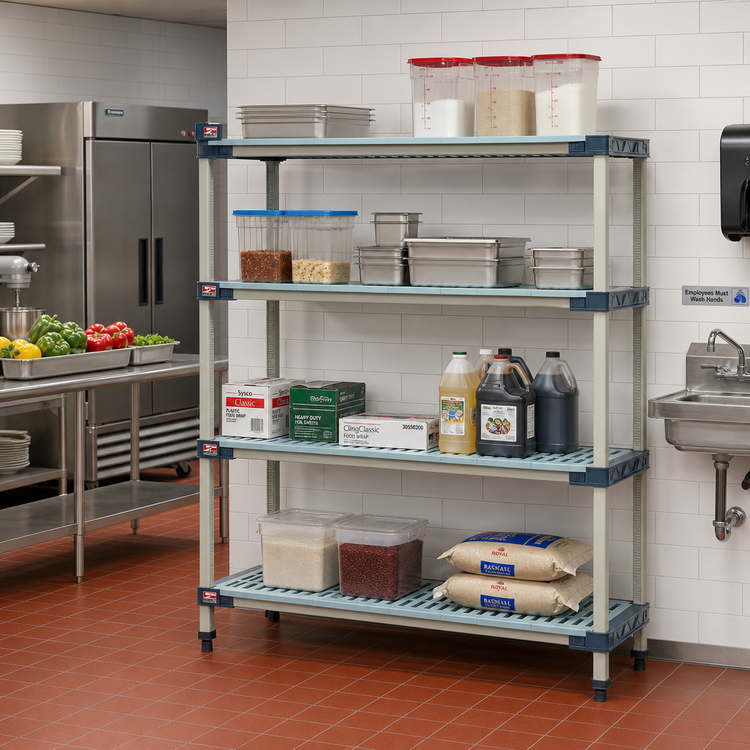 Product image #2 for MetroMax 4 60-Inch W x 24-Inch D x 63-Inch H Stationary Starter All-Polymer Shelving Unit, 4 Shelves