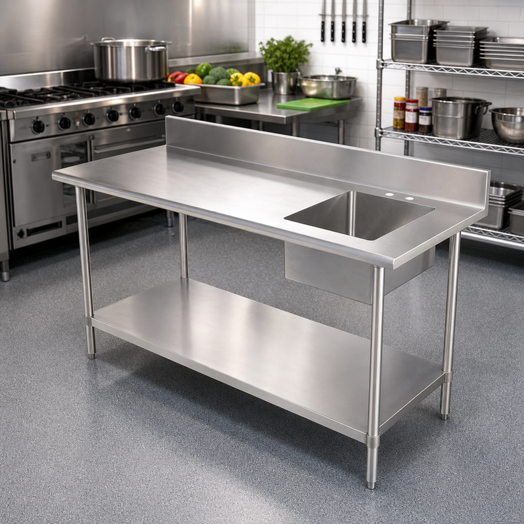 Product image #2 for Sapphire Manufacturing 48-Inch Stainless Steel Sink Table with Right-Side Prep Sink and Undershelf