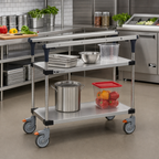 Thumbnail image #2 for Metro PrepMate® MS1824-FGFG Adjustable MultiStation Prep Cart with 18 x 24-Inch Shelves, Removable 304 Stainless Rails, Locking 5-Inch Casters