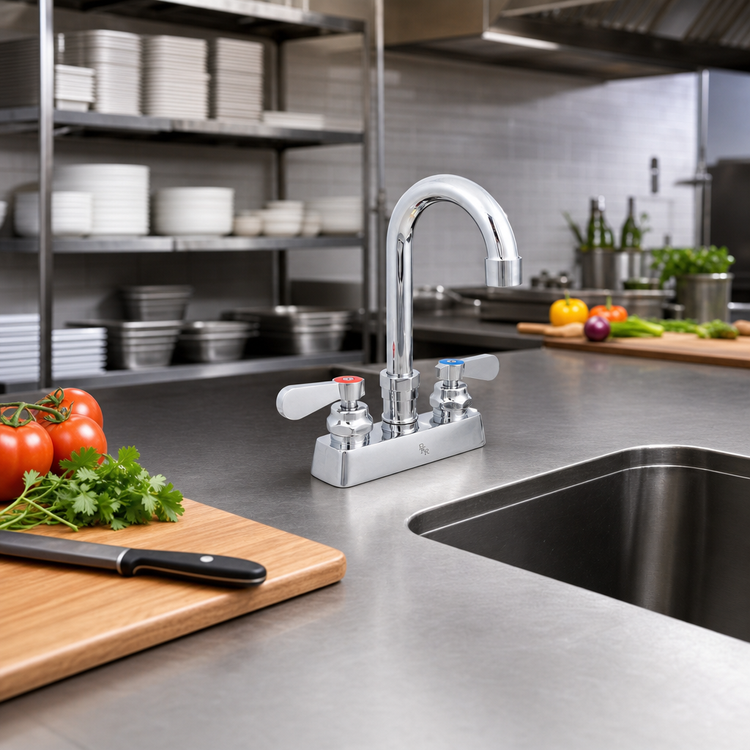 Product image #2 for John Boos Heavy Duty Low-Lead Deck-Mount Manual Faucet with 5-Inch Gooseneck Spout, 4-Inch Centers