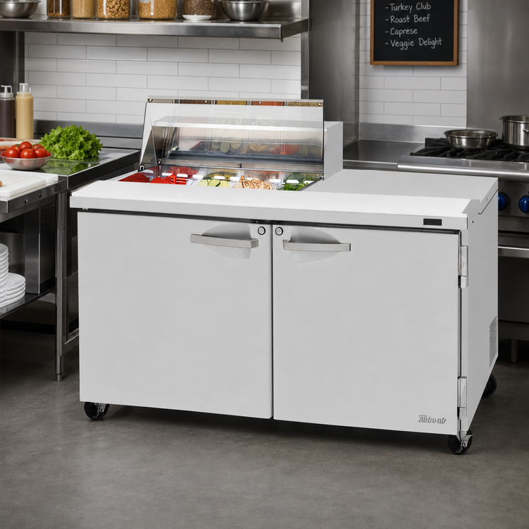 Product image #2 for Turbo Air PRO Series 60-Inch Two-Section Sandwich/Salad Prep Table with Clear Lid and 2 Solid Doors