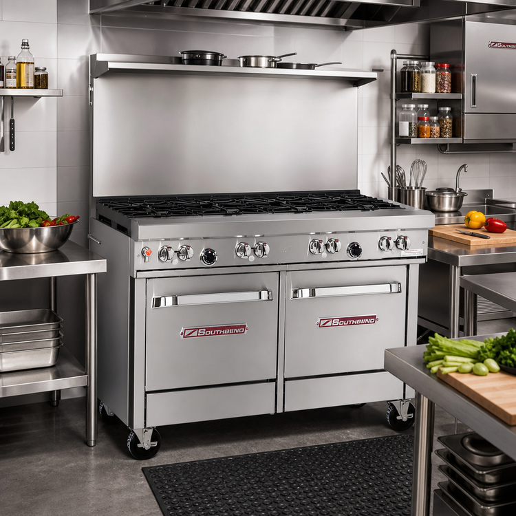 Product image #2 for Southbend Ultimate 48-Inch Natural Gas Commercial Restaurant Range with 7 Open Burners, Standard Oven, Cabinet Base, and Wavy Grates
