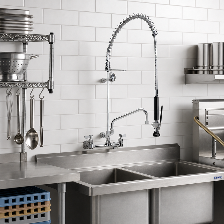 Product image #2 for Fisher Pre-Rinse Spring Style Wall Mount Add-On Faucet with 12-Inch Swing Spout