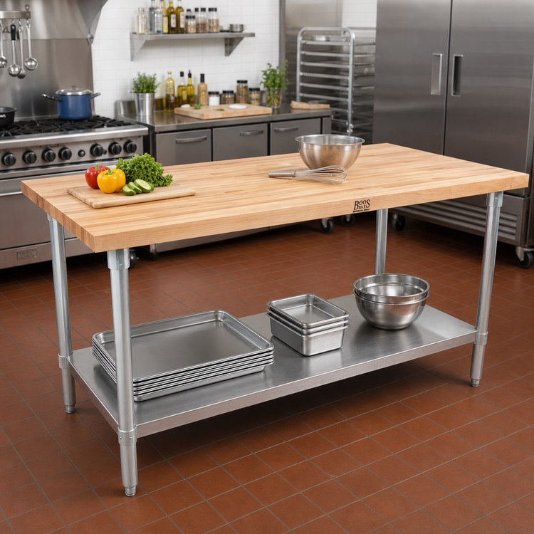 Product image #2 for John Boos 108-Inch Wood Top Work Table with Adjustable Undershelf, Northern Hard Rock Maple
