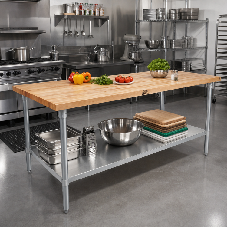 Product image #2 for John Boos 108-Inch Wood Top Work Table with Adjustable Undershelf, Northern Hard Rock Maple