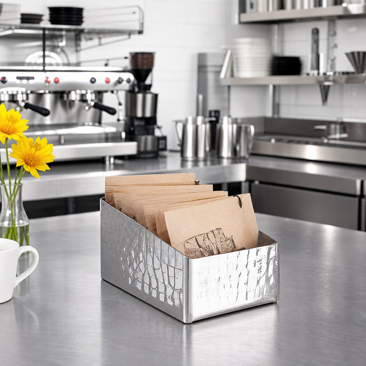 Product image #2 for American Metalcraft Angled Rectangular Hammered Stainless Steel Sugar Packet/Cube Holder