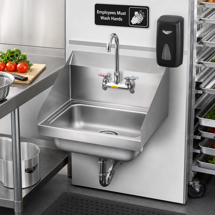 Product image #2 for Vollrath 1410CS Wall-Mounted Hand Sink with Splash Guard Sides and Strainer, 17 x 15 Inches