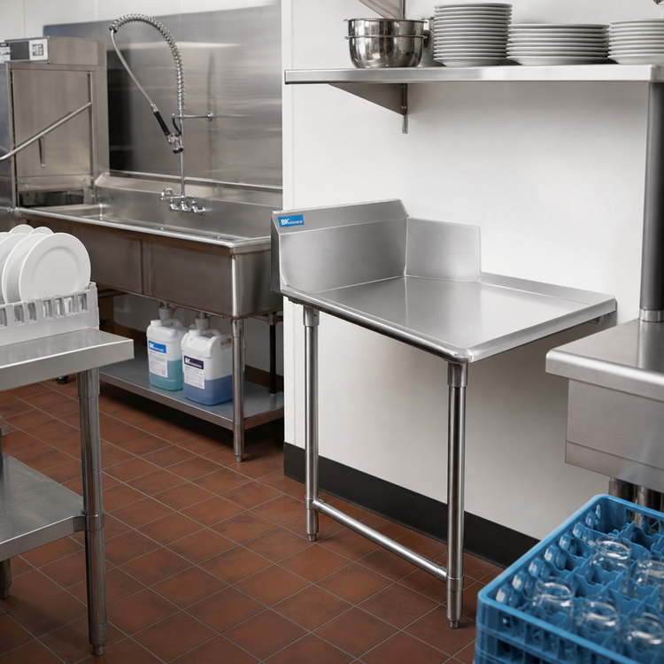 Product image #2 for BK Resources 26-Inch Right-to-Left Straight Clean Dish Table with 10-Inch Backsplash