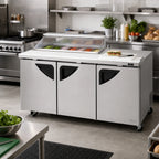 Thumbnail image #2 for Turbo Air Super Deluxe TST-72SD-12S-N-CL Three-Section 23 Cu. Ft. Sandwich/Salad Prep Table, Clear Lid, 12-Pan Opening, Stainless Steel