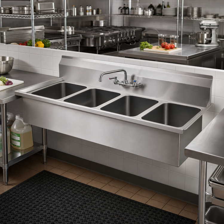 Product image #2 for Eagle Group 4-Compartment Weld-In Sink with 10" x 14" x 9-1/2" Deep Bowls