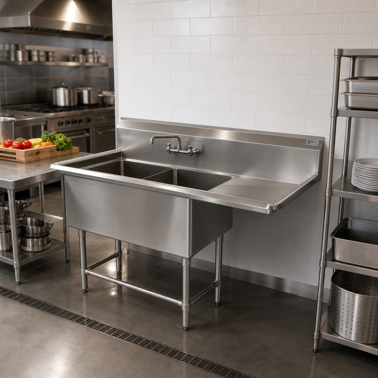 Product image #2 for John Boos Pro-Bowl 2-Compartment Sink with 24-Inch Right Drainboard and 10-Inch Backsplash