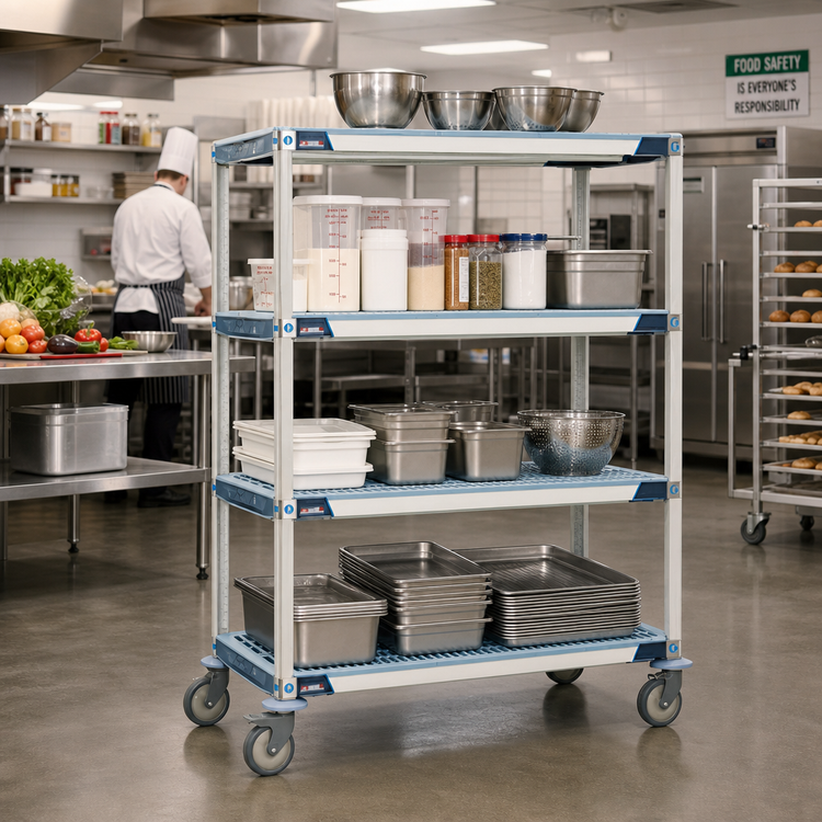 Product image #2 for MetroMax i 60"W x 24"D x 69"H 4-Tier Open-Grid Mobile Polymer Shelving Starter Unit