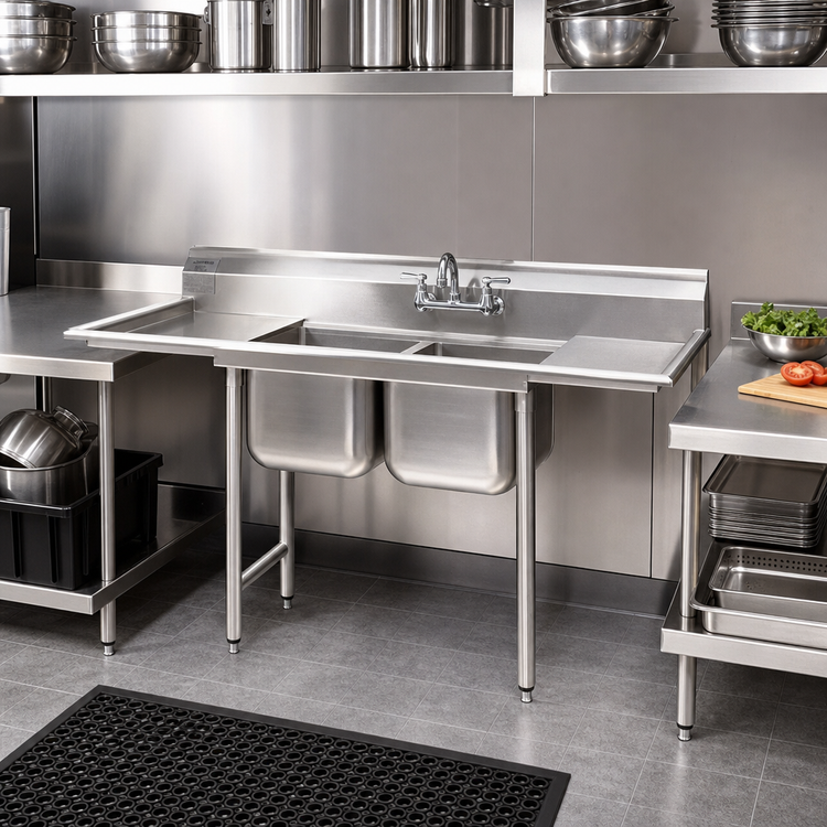 Product image #2 for Eagle Group 314 Series Two-Compartment Commercial Sink, 45-1/2" W x 31-3/4" D, 304 Stainless Steel