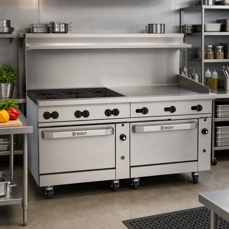 Product image #2 for Wolf Challenger XL 72-Inch Gas Restaurant Range with 6 Open Burners, 36-Inch Griddle, Standard Oven and Convection Oven