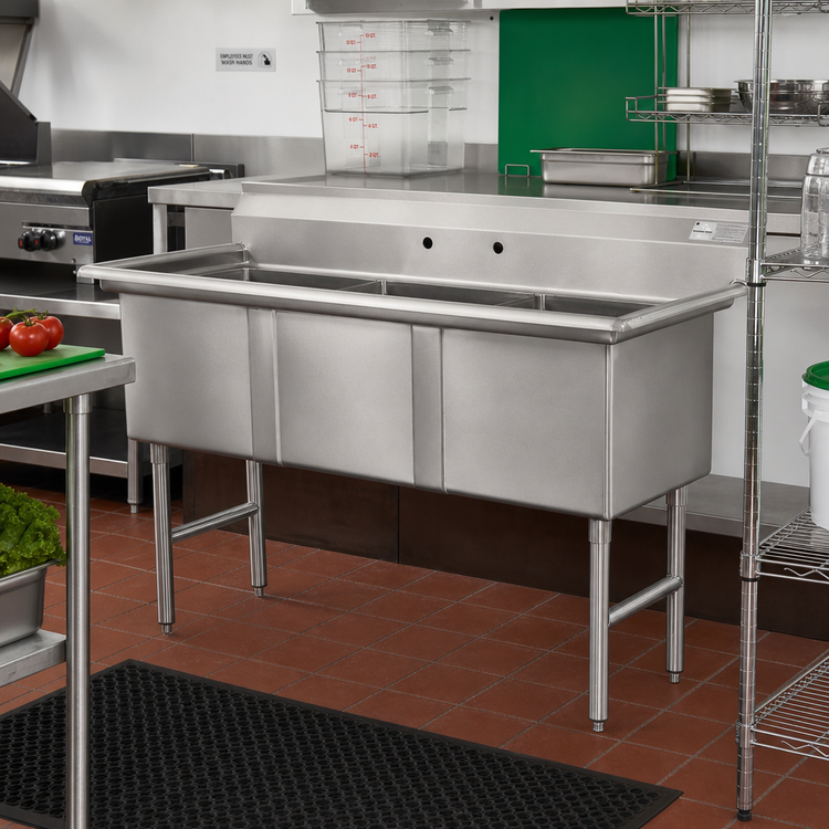 Product image #2 for Advance Tabco FC-3-1818 Freestanding 3-Compartment Fabricated Stainless Steel Sink with 18 x 18 x 14-Inch Bowls