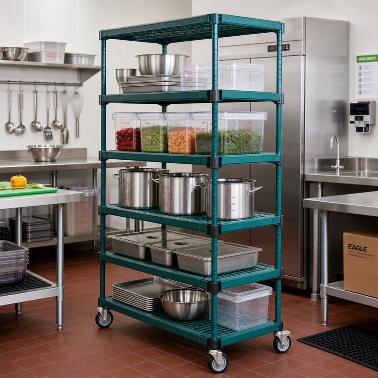Product image #2 for Eagle QuadPlus 5-Tier Mobile Starter Wire Shelving Unit, 48"W x 18"D x 74"H, Hybrid Epoxy Finish