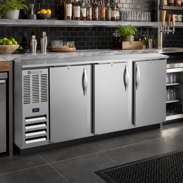 Product image #2 for Beverage-Air Three-Section Solid Door Self-Contained Back Bar Refrigerator, 78-Inch, 26.1 Cu. Ft.