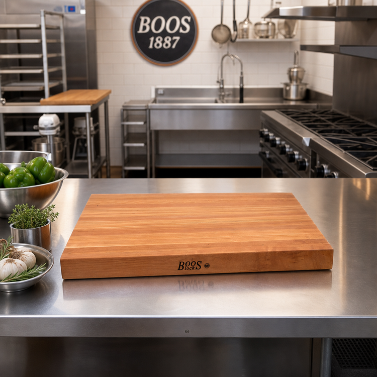 Product image #2 for Boos Block American Cherry Edge Grain Kitchen Countertop with Full-Length Rails, 18 x 25 x 1-1/2 Inch, Oil Finish