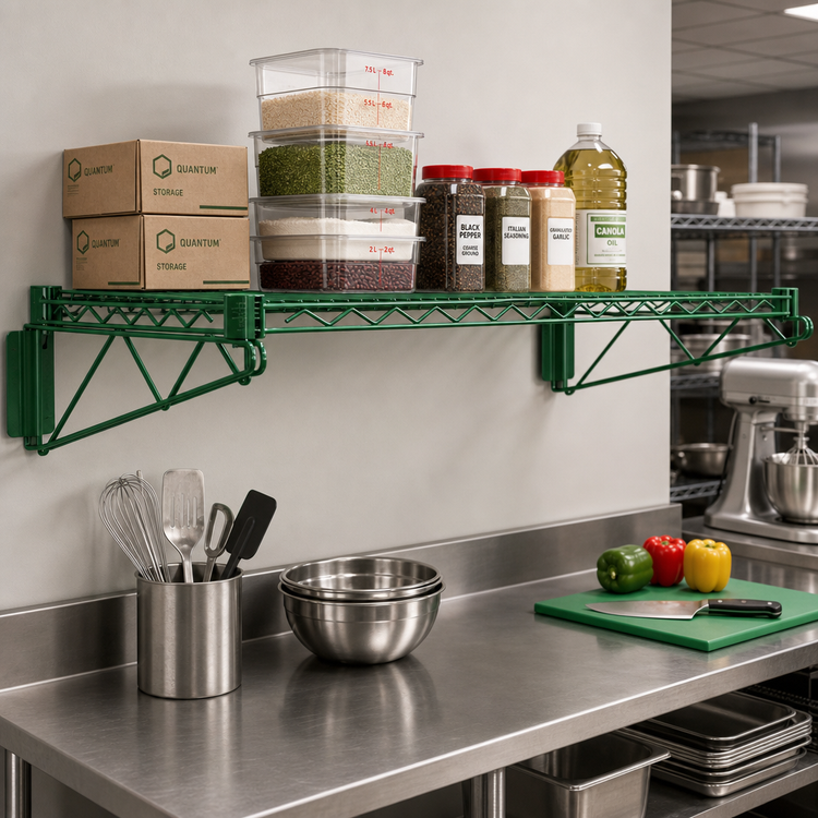 Product image #2 for Quantum Wall-Mount Cantilever Single Wire Shelf, 42 x 24 Inches, Green Epoxy