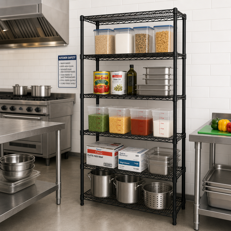 Product image #2 for Quantum 5-Shelf Wire Shelving Starter Kit, 42 x 21 x 86 Inch, Stationary, Black Epoxy Antimicrobial Finish
