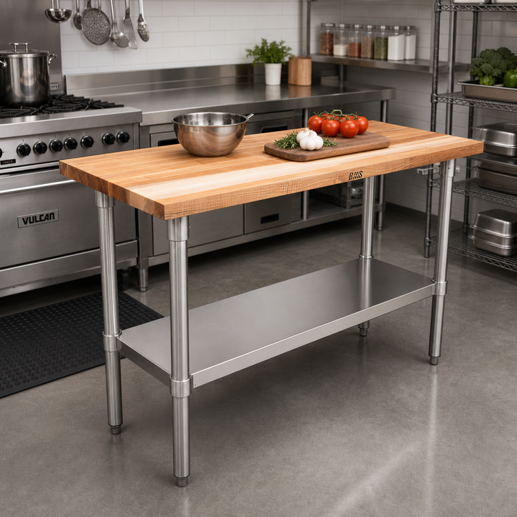 Product image #2 for John Boos SNS1836 36 Inch x 18 Inch Wood Top Work Table with Stainless Steel Legs and Adjustable Undershelf