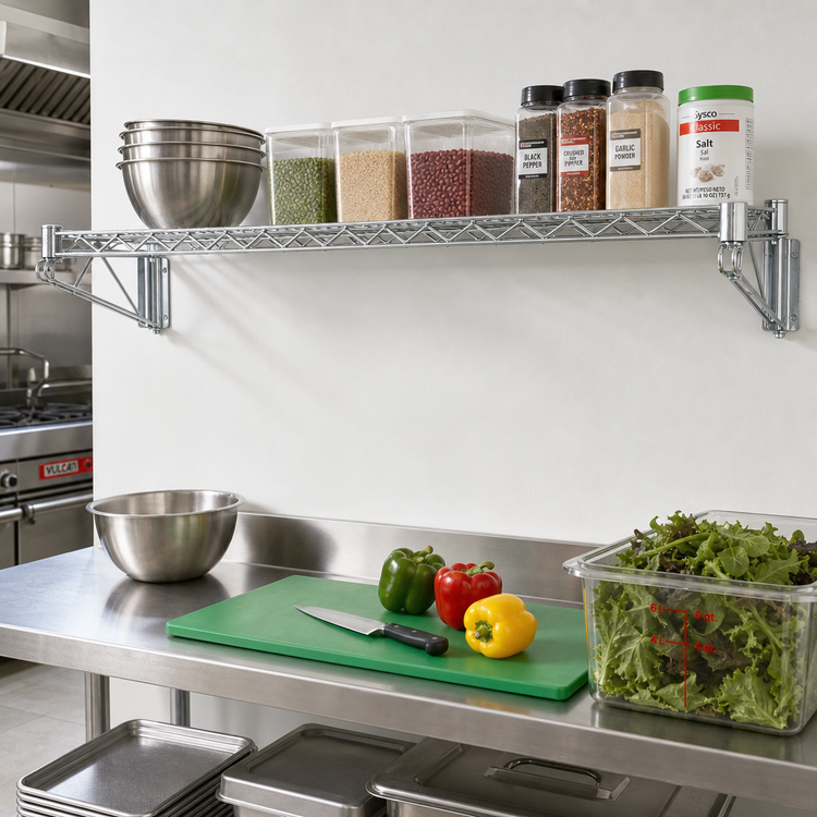 Product image #2 for Quantum Wall-Mount Cantilever Single Wire Shelf Kit, 60 x 12 Inches, Chrome Plated