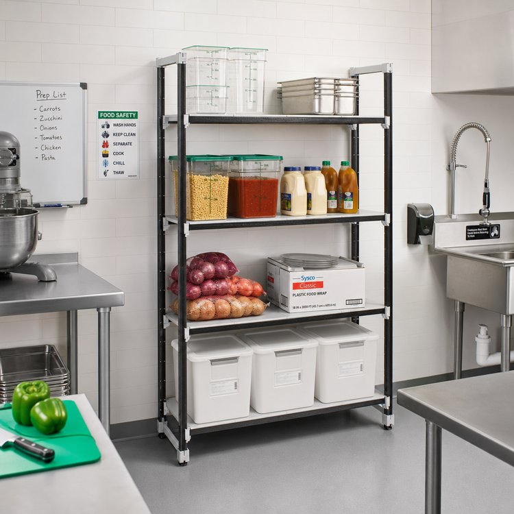 Product image #2 for Cambro Camshelving Elements XTRA 4-Shelf Solid High Density Top Rail Stationary Starter Unit, 18 in. D x 42 in. L x 81 in. H