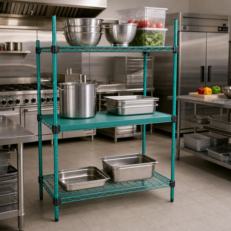 Product image #2 for QuadPlus 60 Inch x 18 Inch Solid Green Polymer Shelf Mat with Quad-Adjust Wire Frame