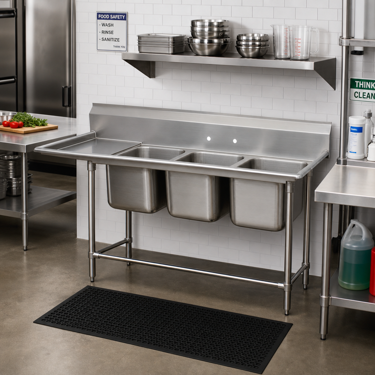 Product image #2 for Advance Tabco Regaline 3-Compartment Sink with Left-Hand Drainboard, 84-Inch, 14-Gauge 304 Stainless Steel