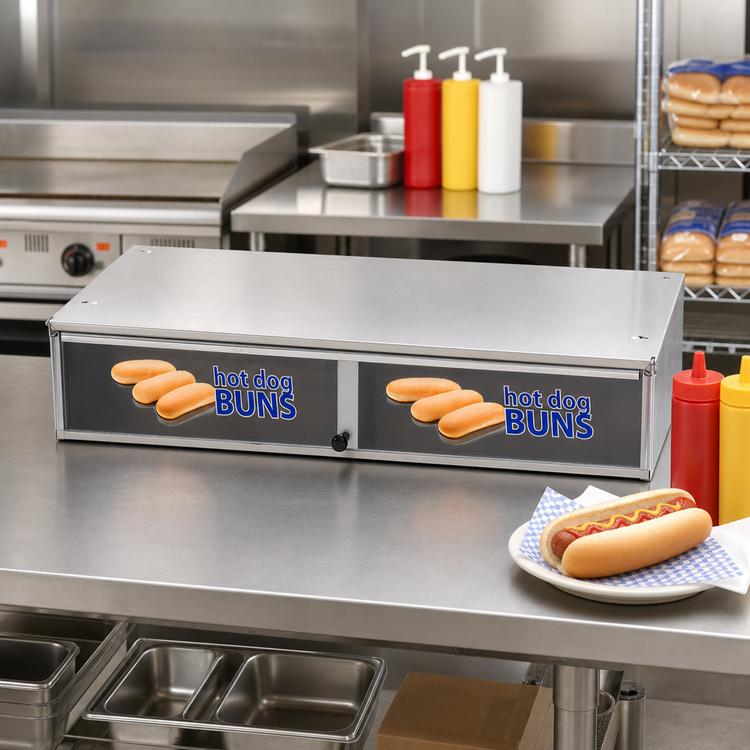 Product image #2 for Nemco 8075-SBB Stainless Steel Hot Dog Bun Box with Polycarbonate Hinged Doors, 96-Bun Capacity