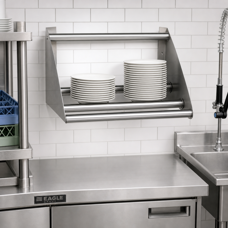 Product image #2 for Eagle Group 42-Inch Wall-Mounted Tubular Dishtable Rack Shelf, Knock-Down, 304 Stainless Steel