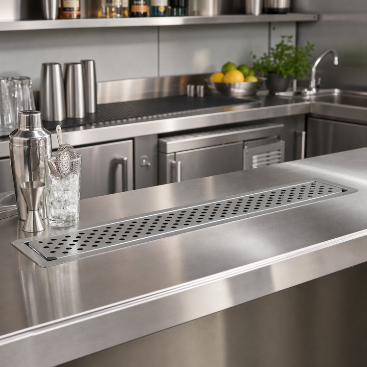 Product image #2 for Glastender 24-Inch Drop-In Stainless Steel Drink Rail with Removable Perforated Inserts