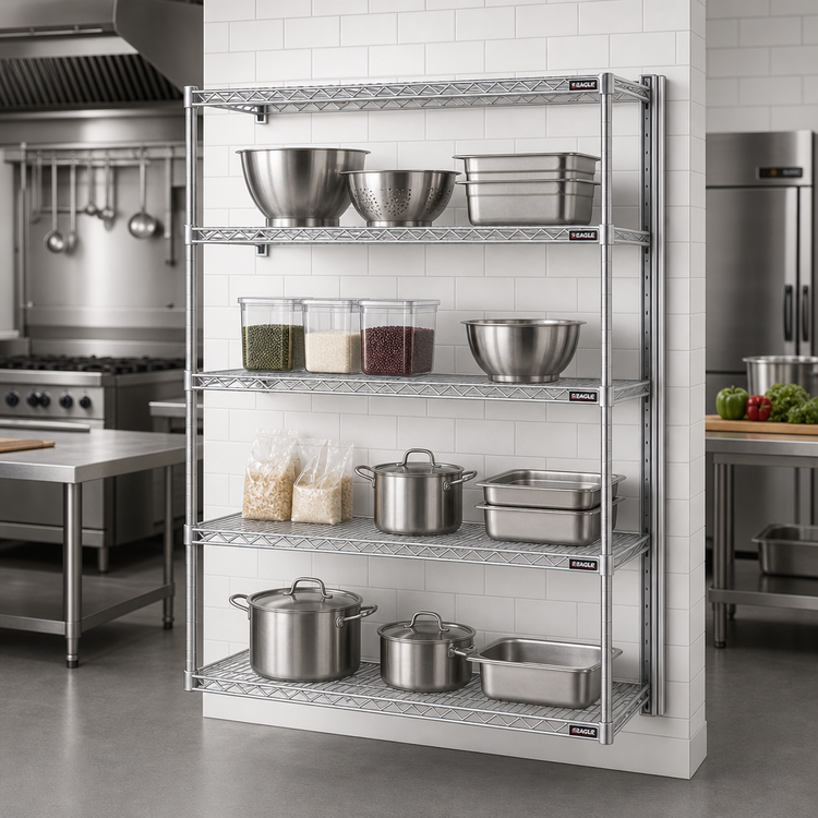 Product image #2 for Eagle Group 4-Tier Wire Add-On Shelving Unit, 42"W x 21"D x 63"H, Stainless Steel