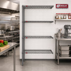 Thumbnail image #2 for Eagle Group Valu-Master A4-63-2424V 4-Tier Add-On Wire Shelving Unit, 24 x 24 x 63 Inches, Pewter Gray Epoxy Finish