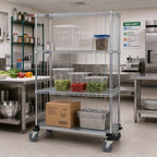 Thumbnail image #2 for Quantum M2436CG47RE Mobile Enclosure Cart, Chrome, 36"W x 24"D x 80"H, 3 Wire & 1 Solid Shelf, 5" Casters with Brakes