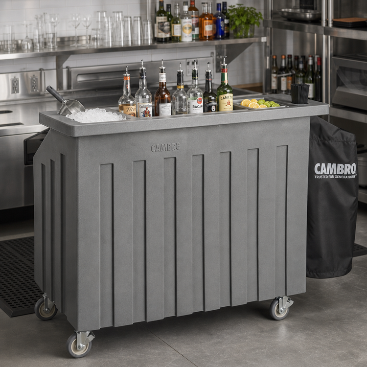 Product image #3 for Cambro Cambar 54-Inch Portable Beverage Bar with 80 lb. Ice Sink, 5-Bottle Speed Rail and Vinyl Cover, Granite Gray